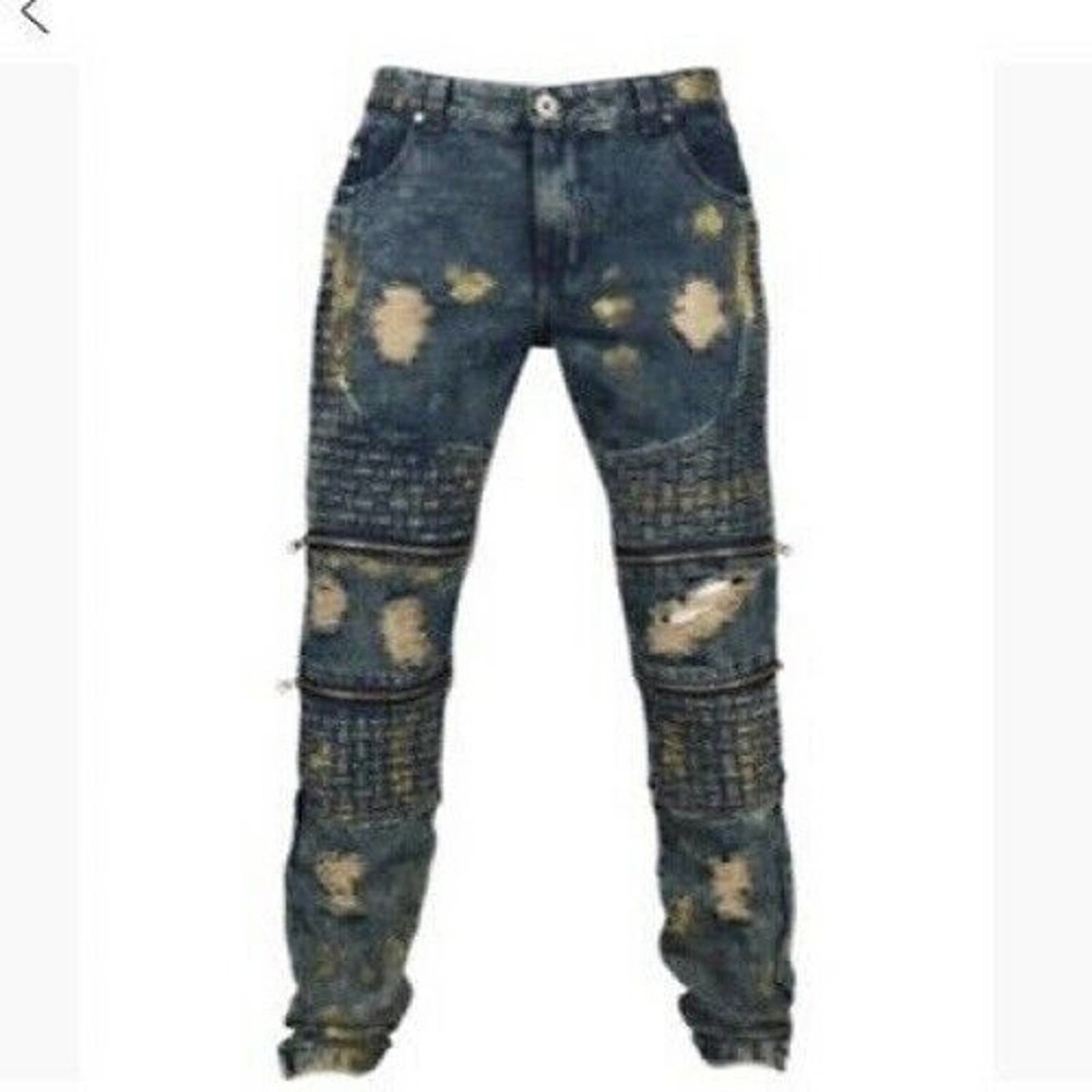NWT - DNM Basket Weave Men's Slim Fit Distressed Mid Rise Blue Jeans - Size 36